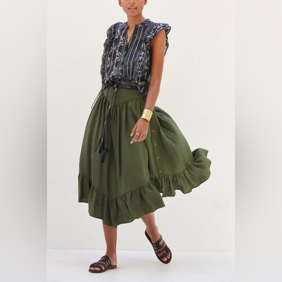 Anthropologie Pilcro Black Floral Motif w/ Silver metallic threading + Ruffles - Picture 2 of 15